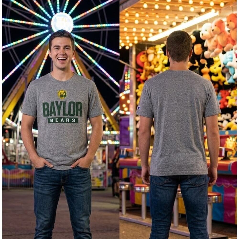 Baylor Bears Champion Shirt Men’s Large 44 Chest Gray Embroidered Logo Tee